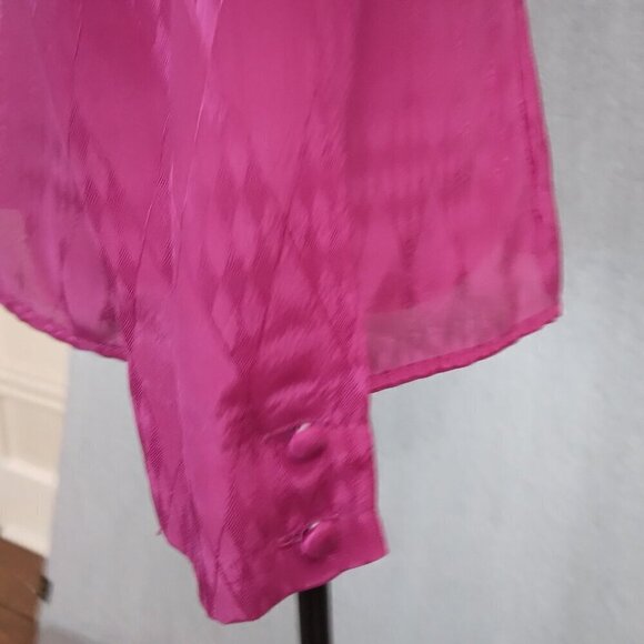 Pierre Cardin | Vtg 80’s Fuchsia High Neck Pleated Top Blouse | Size L - Picture 7 of 12